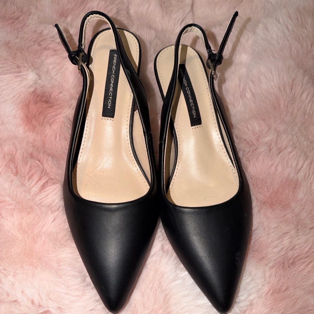 French Connection Black Pointed Slingback Heels